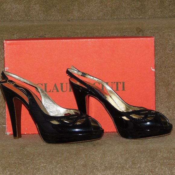 NIB $379 Black Pearly Sedge Heels CLAUDIA CIUTI  6 1/2 M  Made in Italy - Picture 2 of 5